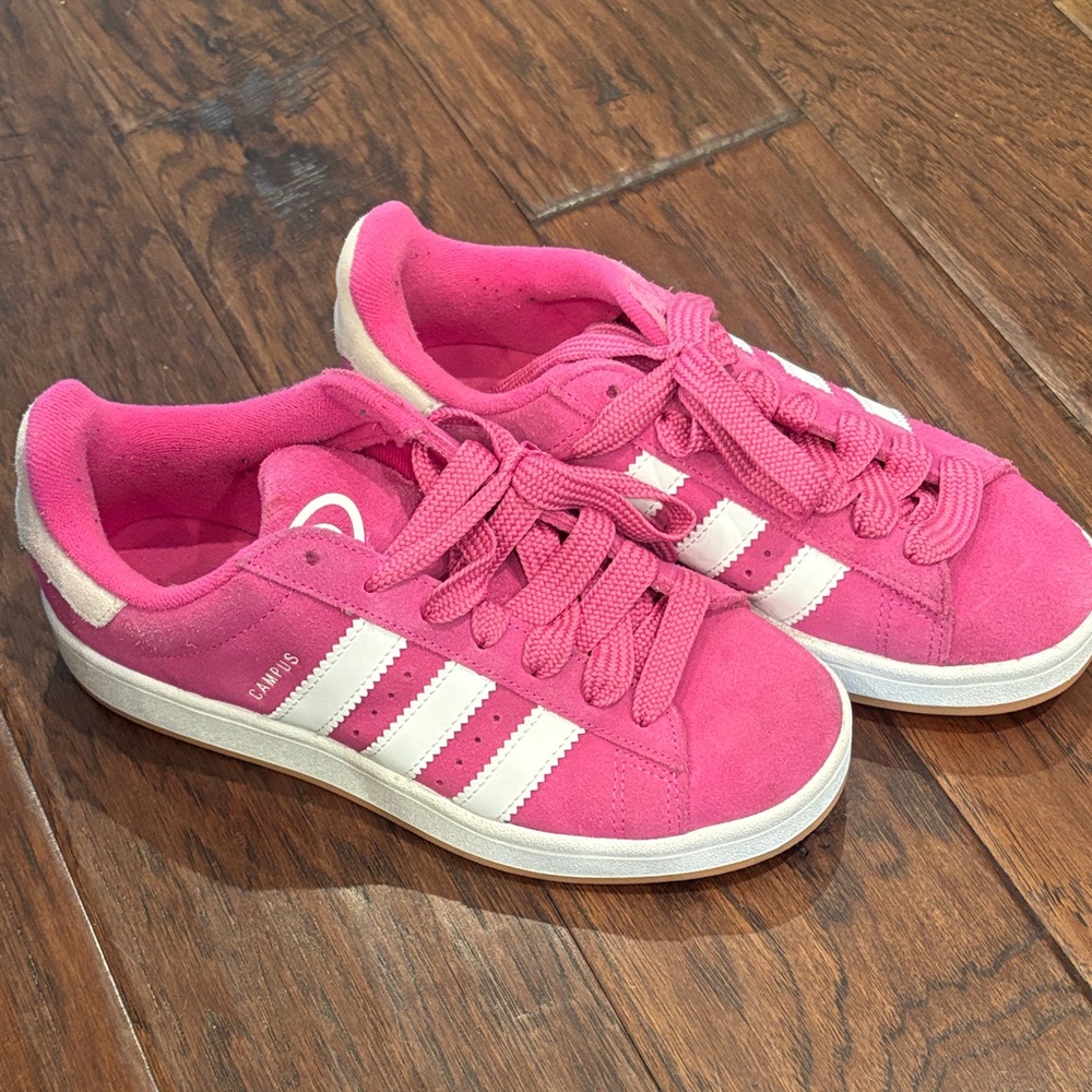 adidas Pink Suede Campus Sneakers with White Stripes